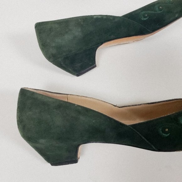 size 7.0 vintage green suede shoes - Picture 2 of 6